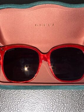 Gucci Red Oversized Square Sunglasses